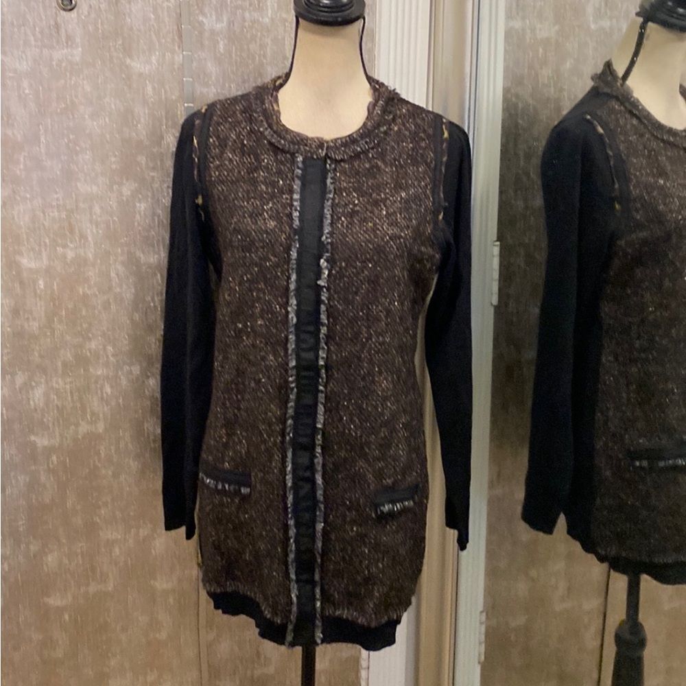 Ellie Tahari Brown and Black Knit/ tweed Cardigan, M